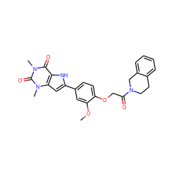 COc1cc(-c2cc3c([nH]2)c(=O)n(C)c(=O)n3C)ccc1OCC(=O)N1CCc2ccccc2C1 ZINC000029059269