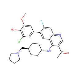 COc1cc(-c2cc3c(N[C@H]4CC[C@H](CN5CCCC5)CC4)c(C(C)=O)cnc3cc2F)cc(Cl)c1O ZINC000473198588