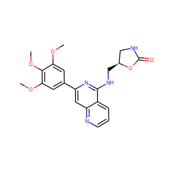 COc1cc(-c2cc3ncccc3c(NC[C@H]3CNC(=O)O3)n2)cc(OC)c1OC ZINC000114019129