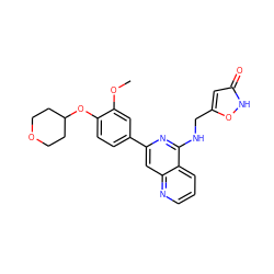 COc1cc(-c2cc3ncccc3c(NCc3cc(=O)[nH]o3)n2)ccc1OC1CCOCC1 ZINC000141911653