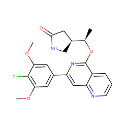 COc1cc(-c2cc3ncccc3c(O[C@H](C)[C@H]3CNC(=O)C3)n2)cc(OC)c1Cl ZINC000141838338