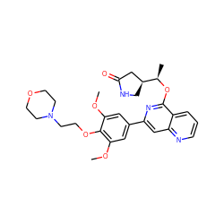 COc1cc(-c2cc3ncccc3c(O[C@H](C)[C@H]3CNC(=O)C3)n2)cc(OC)c1OCCN1CCOCC1 ZINC000114020942