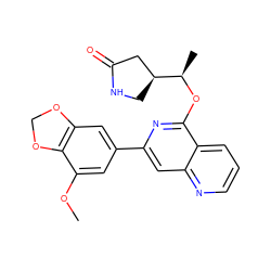 COc1cc(-c2cc3ncccc3c(O[C@H](C)[C@H]3CNC(=O)C3)n2)cc2c1OCO2 ZINC000141860188