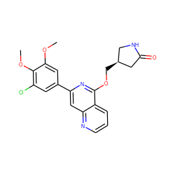 COc1cc(-c2cc3ncccc3c(OC[C@H]3CNC(=O)C3)n2)cc(Cl)c1OC ZINC000141834495