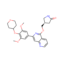 COc1cc(-c2cc3ncccc3c(OC[C@H]3CNC(=O)C3)n2)cc(OC)c1OC1CCOCC1 ZINC000141902973