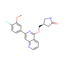 COc1cc(-c2cc3ncccc3c(OC[C@H]3CNC(=O)C3)n2)ccc1F ZINC000141903855