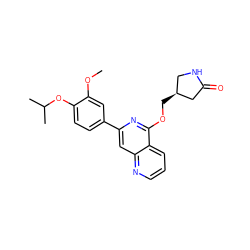 COc1cc(-c2cc3ncccc3c(OC[C@H]3CNC(=O)C3)n2)ccc1OC(C)C ZINC000141947589