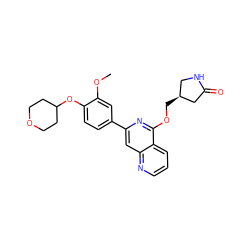 COc1cc(-c2cc3ncccc3c(OC[C@H]3CNC(=O)C3)n2)ccc1OC1CCOCC1 ZINC000114017643