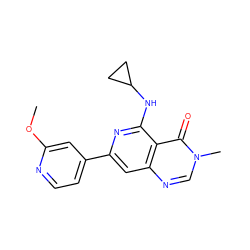 COc1cc(-c2cc3ncn(C)c(=O)c3c(NC3CC3)n2)ccn1 ZINC000115624196