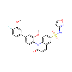 COc1cc(-c2ccc(-n3c(=O)ccc4cc(S(=O)(=O)Nc5ccon5)ccc43)c(OC)c2)ccc1F ZINC001772627197