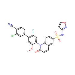 COc1cc(-c2ccc(C#N)c(Cl)c2)c(F)cc1-n1c(=O)ccc2cc(S(=O)(=O)Nc3ccon3)ccc21 ZINC001772638228