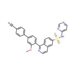 COc1cc(-c2ccc(C#N)cc2)ccc1-c1nccc2cc(S(=O)(=O)Nc3ccncn3)ccc12 ZINC000225120664