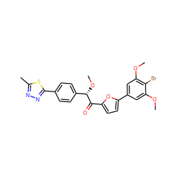 COc1cc(-c2ccc(C(=O)[C@@H](OC)c3ccc(-c4nnc(C)s4)cc3)o2)cc(OC)c1Br ZINC000095575188