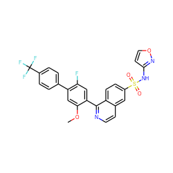 COc1cc(-c2ccc(C(F)(F)F)cc2)c(F)cc1-c1nccc2cc(S(=O)(=O)Nc3ccon3)ccc12 ZINC001772640979