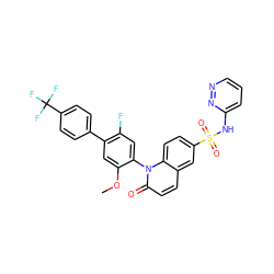 COc1cc(-c2ccc(C(F)(F)F)cc2)c(F)cc1-n1c(=O)ccc2cc(S(=O)(=O)Nc3cccnn3)ccc21 ZINC001772640364