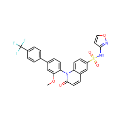 COc1cc(-c2ccc(C(F)(F)F)cc2)ccc1-n1c(=O)ccc2cc(S(=O)(=O)Nc3ccon3)ccc21 ZINC001772597146