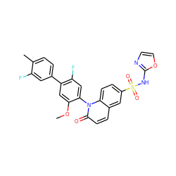 COc1cc(-c2ccc(C)c(F)c2)c(F)cc1-n1c(=O)ccc2cc(S(=O)(=O)Nc3ncco3)ccc21 ZINC001772629295