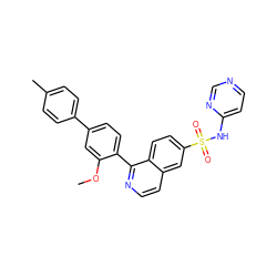 COc1cc(-c2ccc(C)cc2)ccc1-c1nccc2cc(S(=O)(=O)Nc3ccncn3)ccc12 ZINC000225125935