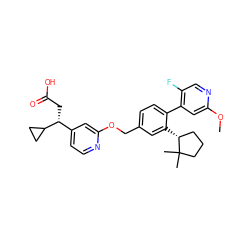 COc1cc(-c2ccc(COc3cc([C@@H](CC(=O)O)C4CC4)ccn3)cc2[C@@H]2CCCC2(C)C)c(F)cn1 ZINC000169346179