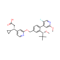 COc1cc(-c2ccc(COc3cc([C@@H](CC(=O)O)C4CC4)ccn3)cc2[C@H](OC)C(C)(C)C)c(F)cn1 ZINC000169346887