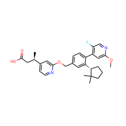 COc1cc(-c2ccc(COc3cc([C@H](C)CC(=O)O)ccn3)cc2[C@@H]2CCCC2(C)C)c(F)cn1 ZINC000169346884