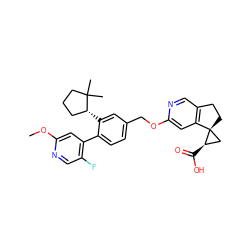 COc1cc(-c2ccc(COc3cc4c(cn3)CC[C@]43C[C@H]3C(=O)O)cc2[C@@H]2CCCC2(C)C)c(F)cn1 ZINC000169346885