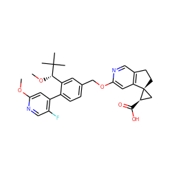 COc1cc(-c2ccc(COc3cc4c(cn3)CC[C@]43C[C@H]3C(=O)O)cc2[C@H](OC)C(C)(C)C)c(F)cn1 ZINC000118613221