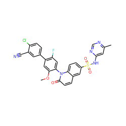 COc1cc(-c2ccc(Cl)c(C#N)c2)c(F)cc1-n1c(=O)ccc2cc(S(=O)(=O)Nc3cc(C)ncn3)ccc21 ZINC001772573470