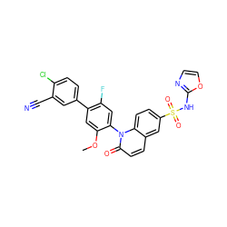 COc1cc(-c2ccc(Cl)c(C#N)c2)c(F)cc1-n1c(=O)ccc2cc(S(=O)(=O)Nc3ncco3)ccc21 ZINC001772649645