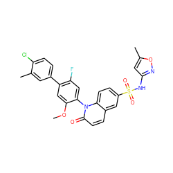 COc1cc(-c2ccc(Cl)c(C)c2)c(F)cc1-n1c(=O)ccc2cc(S(=O)(=O)Nc3cc(C)on3)ccc21 ZINC001772608365