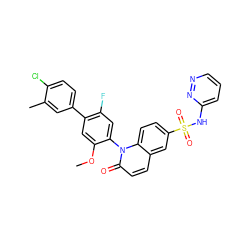 COc1cc(-c2ccc(Cl)c(C)c2)c(F)cc1-n1c(=O)ccc2cc(S(=O)(=O)Nc3cccnn3)ccc21 ZINC000221896347