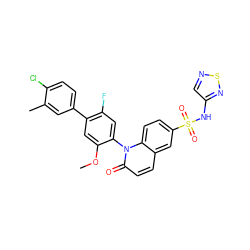 COc1cc(-c2ccc(Cl)c(C)c2)c(F)cc1-n1c(=O)ccc2cc(S(=O)(=O)Nc3cnsn3)ccc21 ZINC001772605829
