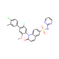 COc1cc(-c2ccc(Cl)c(C)c2)c(F)cc1-n1c(=O)ccc2cc(S(=O)(=O)Nc3ncccn3)ccc21 ZINC000221896258