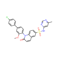 COc1cc(-c2ccc(Cl)cc2)ccc1-n1c(=O)ccc2cc(S(=O)(=O)Nc3cc(C)ncn3)ccc21 ZINC001772607056