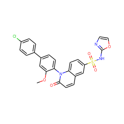 COc1cc(-c2ccc(Cl)cc2)ccc1-n1c(=O)ccc2cc(S(=O)(=O)Nc3ncco3)ccc21 ZINC001772598058