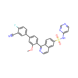 COc1cc(-c2ccc(F)c(C#N)c2)ccc1-c1nccc2cc(S(=O)(=O)Nc3ccncn3)ccc12 ZINC000225115420