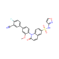 COc1cc(-c2ccc(F)c(C#N)c2)ccc1-n1c(=O)ccc2cc(S(=O)(=O)Nc3ccon3)ccc21 ZINC001772638062