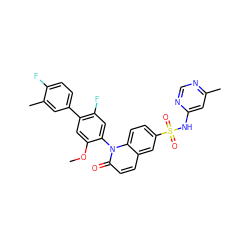 COc1cc(-c2ccc(F)c(C)c2)c(F)cc1-n1c(=O)ccc2cc(S(=O)(=O)Nc3cc(C)ncn3)ccc21 ZINC001772612405