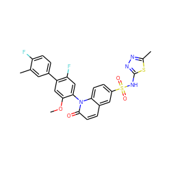 COc1cc(-c2ccc(F)c(C)c2)c(F)cc1-n1c(=O)ccc2cc(S(=O)(=O)Nc3nnc(C)s3)ccc21 ZINC001772637967