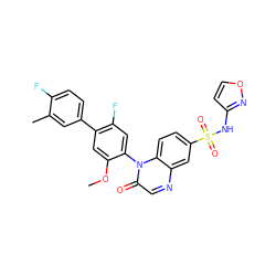COc1cc(-c2ccc(F)c(C)c2)c(F)cc1-n1c(=O)cnc2cc(S(=O)(=O)Nc3ccon3)ccc21 ZINC001772599118