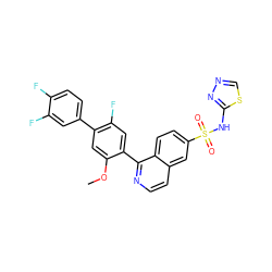 COc1cc(-c2ccc(F)c(F)c2)c(F)cc1-c1nccc2cc(S(=O)(=O)Nc3nncs3)ccc12 ZINC000225129162