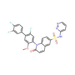 COc1cc(-c2ccc(F)c(F)c2)c(F)cc1-n1c(=O)ccc2cc(S(=O)(=O)Nc3cccnn3)ccc21 ZINC001772624286