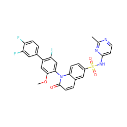 COc1cc(-c2ccc(F)c(F)c2)c(F)cc1-n1c(=O)ccc2cc(S(=O)(=O)Nc3ccnc(C)n3)ccc21 ZINC001772609825