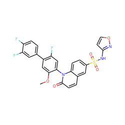 COc1cc(-c2ccc(F)c(F)c2)c(F)cc1-n1c(=O)ccc2cc(S(=O)(=O)Nc3ccon3)ccc21 ZINC001772622932