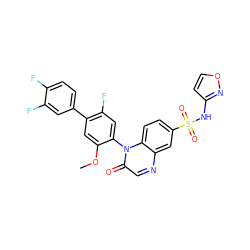 COc1cc(-c2ccc(F)c(F)c2)c(F)cc1-n1c(=O)cnc2cc(S(=O)(=O)Nc3ccon3)ccc21 ZINC001772585590