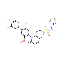 COc1cc(-c2ccc(F)c(F)c2)c(F)cc1-n1c2c(ccc1=O)CN(S(=O)(=O)Nc1ccon1)CC2 ZINC001772654643