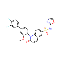 COc1cc(-c2ccc(F)c(F)c2)ccc1-n1c(=O)ccc2cc(S(=O)(=O)Nc3ncco3)ccc21 ZINC001772630915