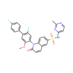 COc1cc(-c2ccc(F)cc2)c(F)cc1-n1c(=O)ccc2cc(S(=O)(=O)Nc3ccnc(C)n3)ccc21 ZINC001772605912