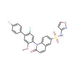 COc1cc(-c2ccc(F)cc2)c(F)cc1-n1c(=O)ccc2cc(S(=O)(=O)Nc3ccon3)ccc21 ZINC000221943184
