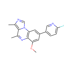 COc1cc(-c2ccc(F)nc2)cc2c1nc(C)c1c(C)ncn12 ZINC000653784958